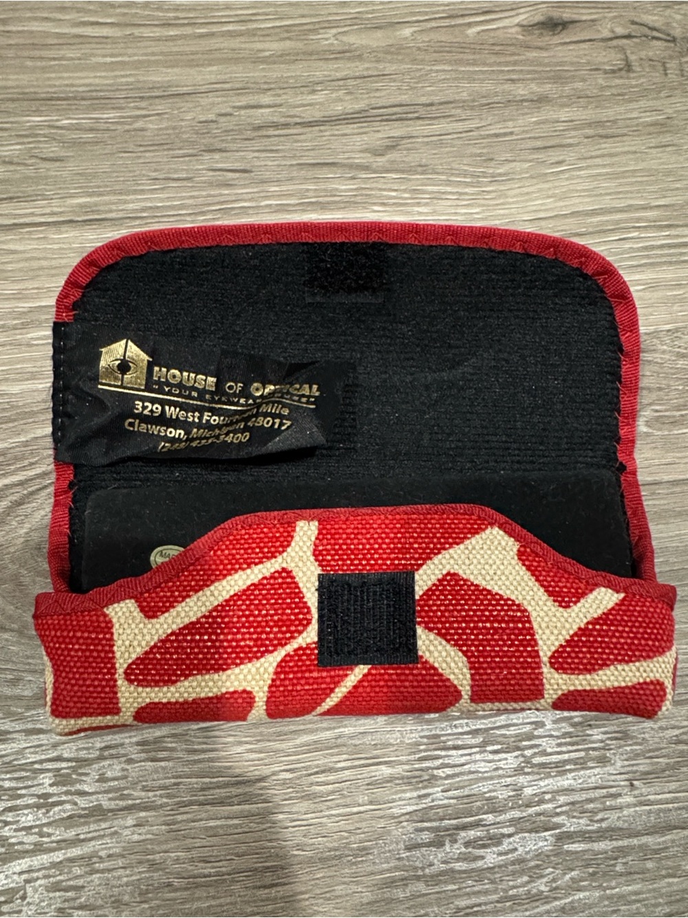 House of Optical Red Patterned Eyeglass Case